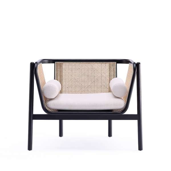 Versailles Accent Chair In Black, Natural Cane And Cream