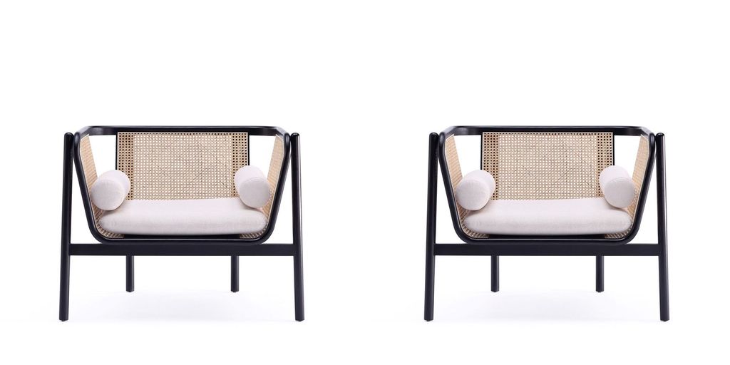 Preview image for Versailles Accent Chair In Black, Natural Cane And Cream - Set Of 2