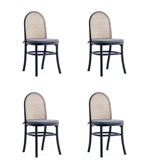 Paragon Dining Chair 1.0 With Grey Cushions In Black And Cane - Set Of 4