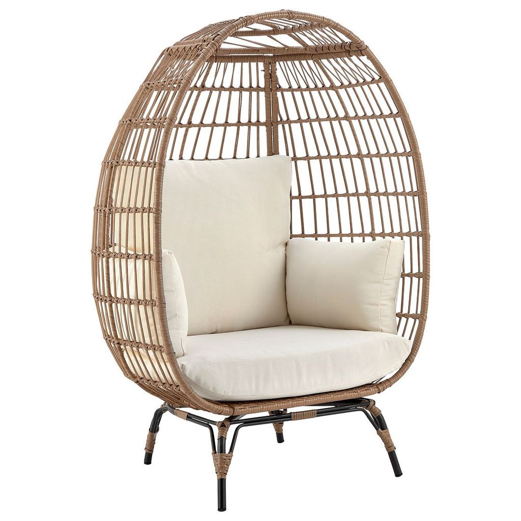 Preview image for Spezia Freestanding Steel And Rattan Outdoor Egg Chair With Cushions In Cream