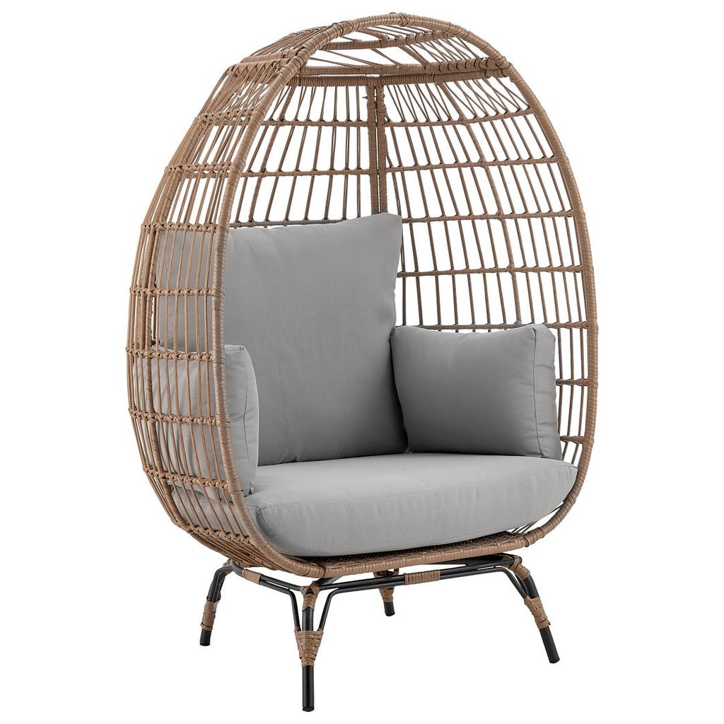 Preview image for Spezia Freestanding Steel And Rattan Outdoor Egg Chair With Cushions In Grey