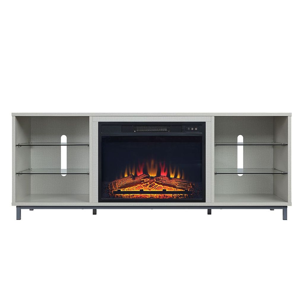 Beige 60" Fireplace With Glass Shelves And Media Wire Management