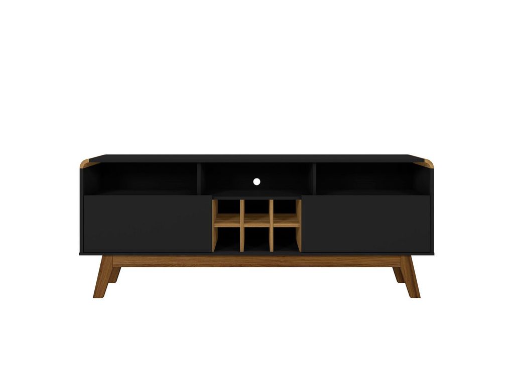 Preview image for Camberly 62.99 Tv Stand With 5 Shelves And Wine Storage In Matte Black And Cinnamon
