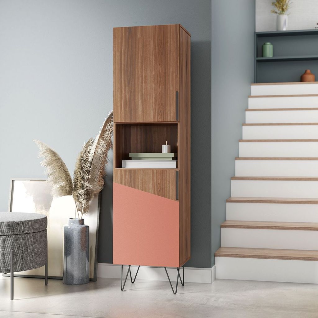 Beekman 17.51 Narrow Bookcase Cabinet With 5 Shelves In Brown And Pink