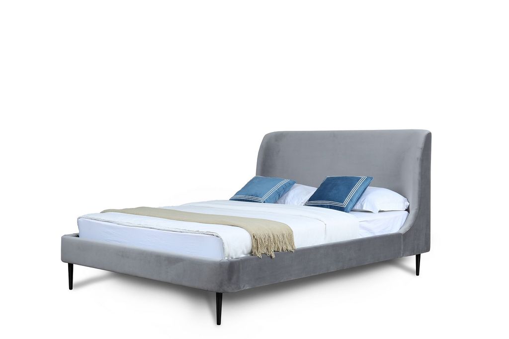 Preview image for Heather Queen Bed In Velvet Grey And Black Legs