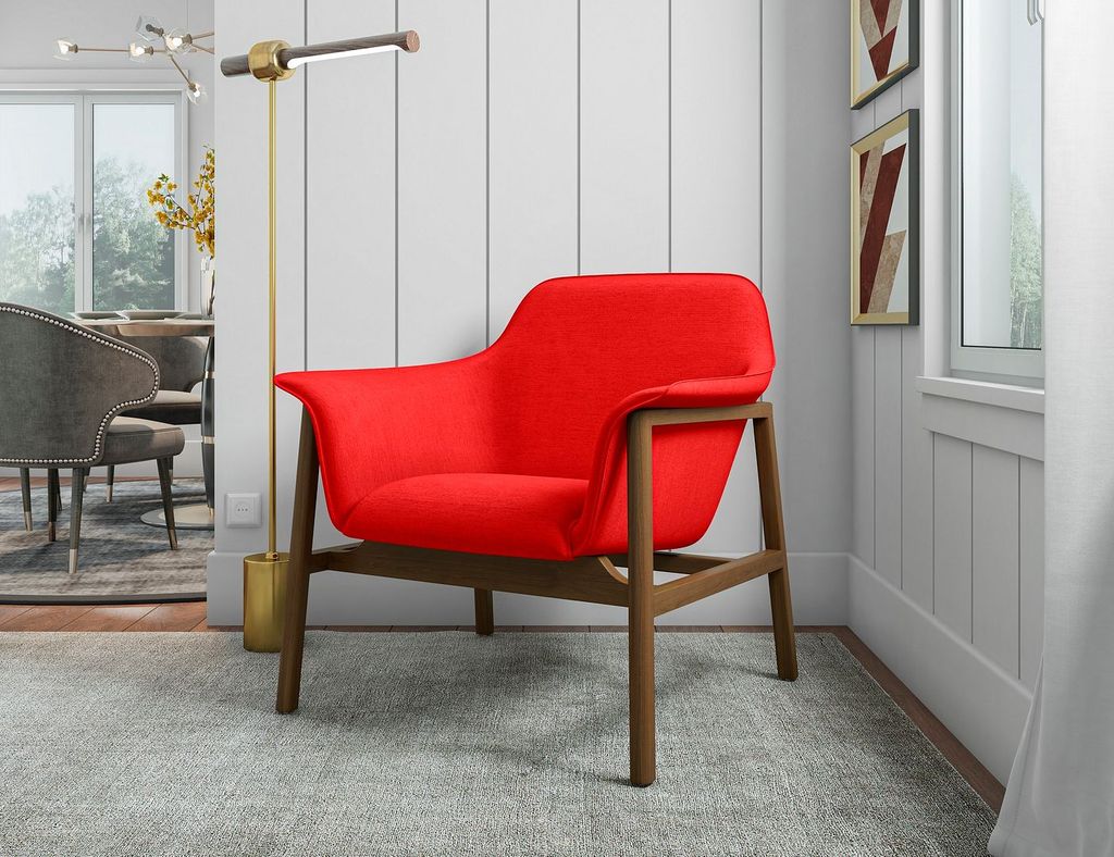 Miller Burnt Orange And Walnut Linen Weave Accent Chair