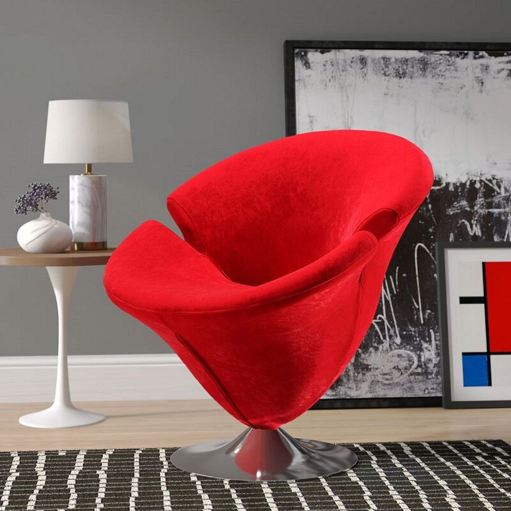 Living Room  Red Velvet Swivel Accent Chair