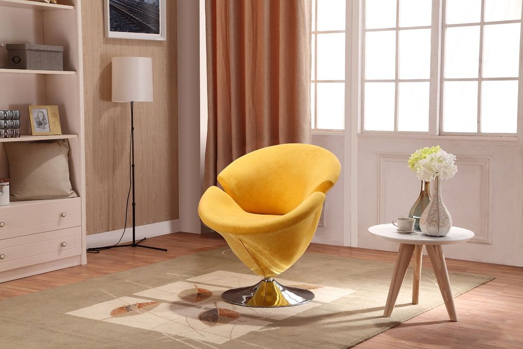 Living Room  Yellow Velvet Swivel Accent Chair