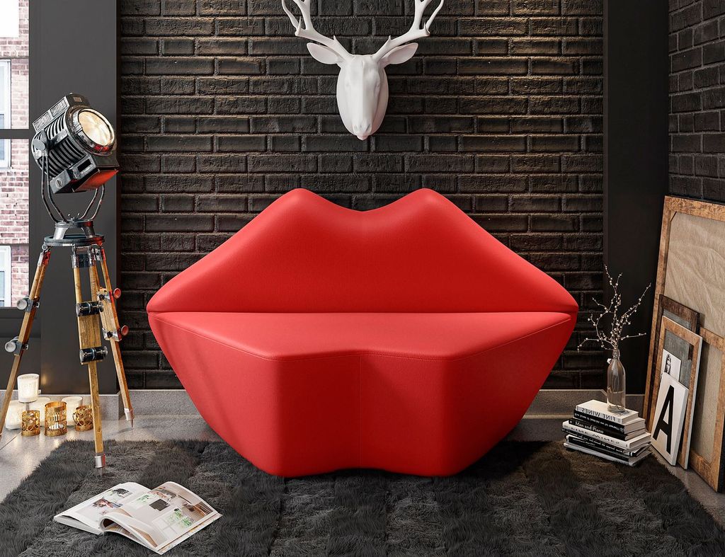 Kiss 61.8 In. Red Faux Leather 2-Seater Loveseat