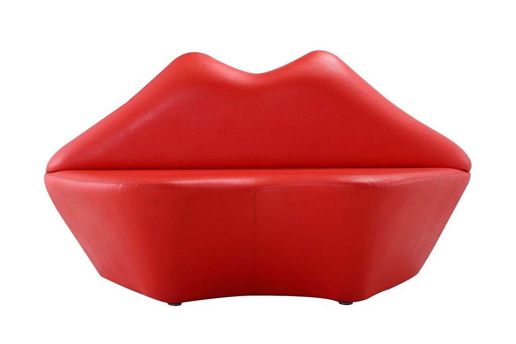 Kiss 61.8 In. Red Faux Leather 2-Seater Loveseat