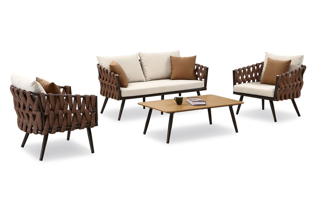 Preview image for Crown 4-Piece Metal Patio Conversation Set With Brown And White Cushions