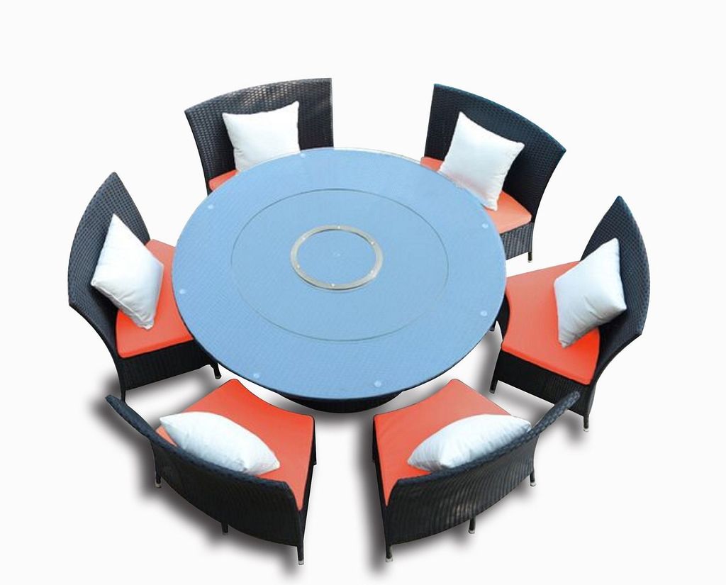 Preview image for Nightingdale Black 7-Piece Rattan Outdoor Dining Set With Orange And White Cushions