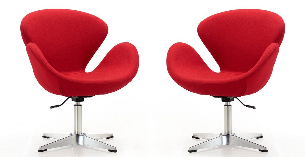 Raspberry Red And Polished Chrome Wool Blend Adjustable Swivel Chair (Set Of 2)
