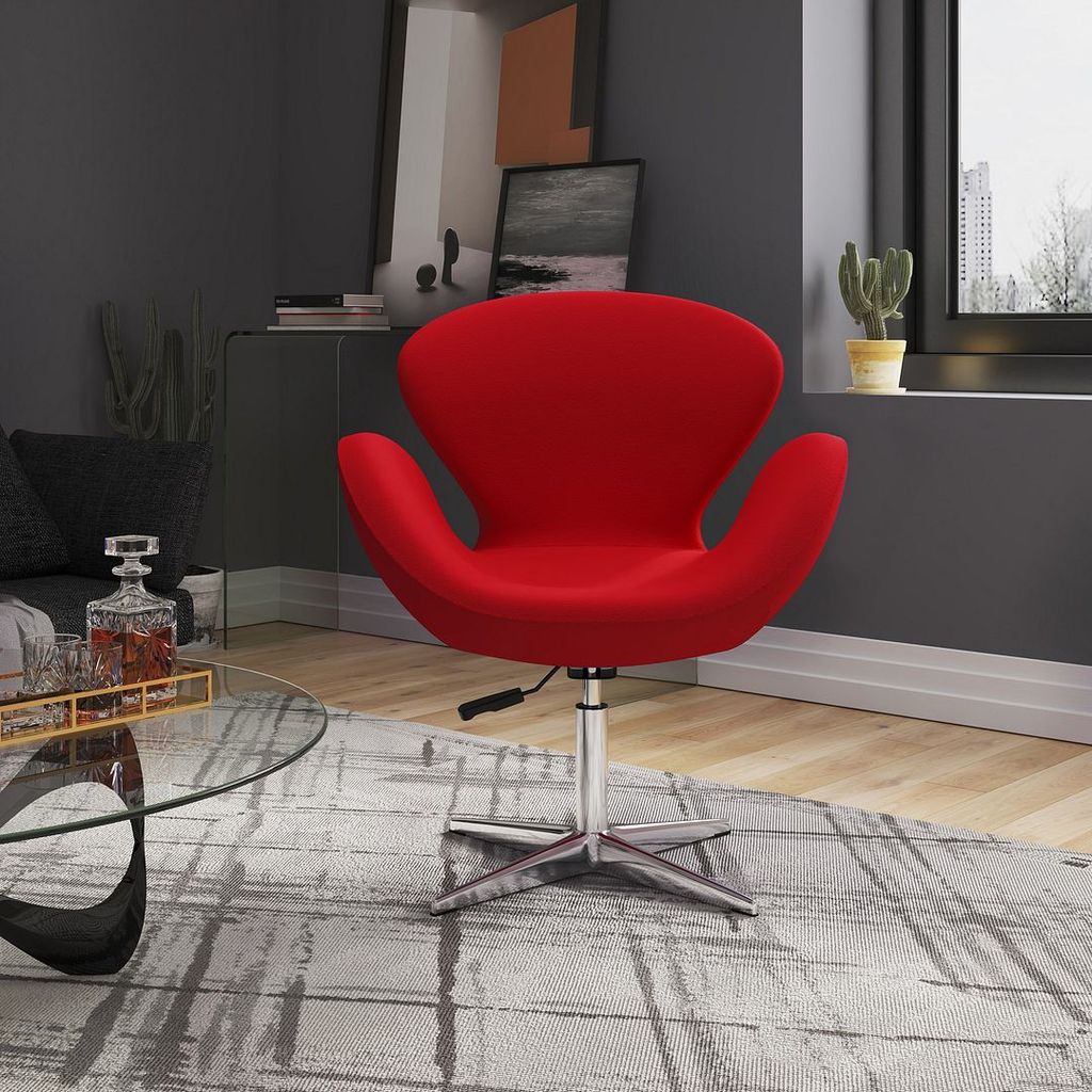 Raspberry Red And Polished Chrome Wool Blend Adjustable Swivel Chair (Set Of 2)