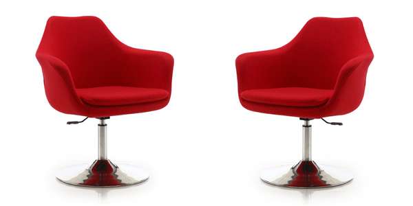 Kinsey Red And Polished Chrome Wool Blend Adjustable Height Swivel Accent Chair (Set Of 2)