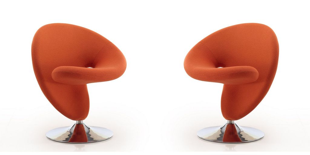 Curl Orange And Polished Chrome Wool Blend Swivel Accent Chair (Set Of 2)