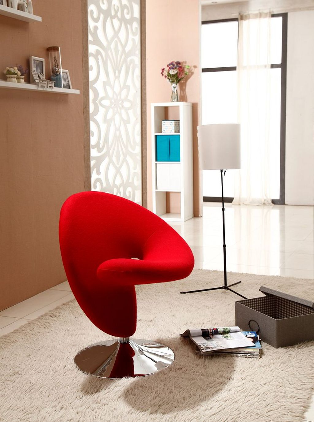 Curl Red And Polished Chrome Wool Blend Swivel Accent Chair (Set Of 2)