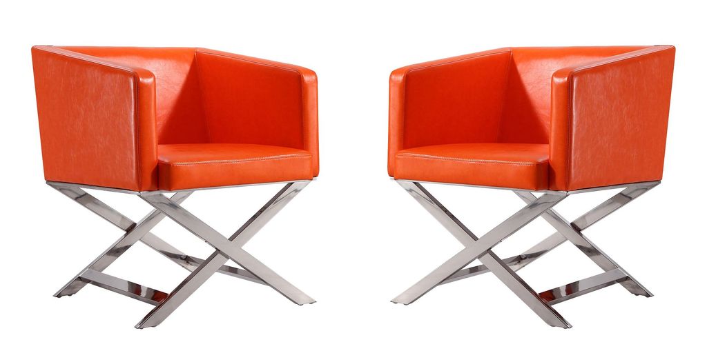 Hollywood Orange And Polished Chrome Faux Leather Lounge Accent Chair (Set Of 2)