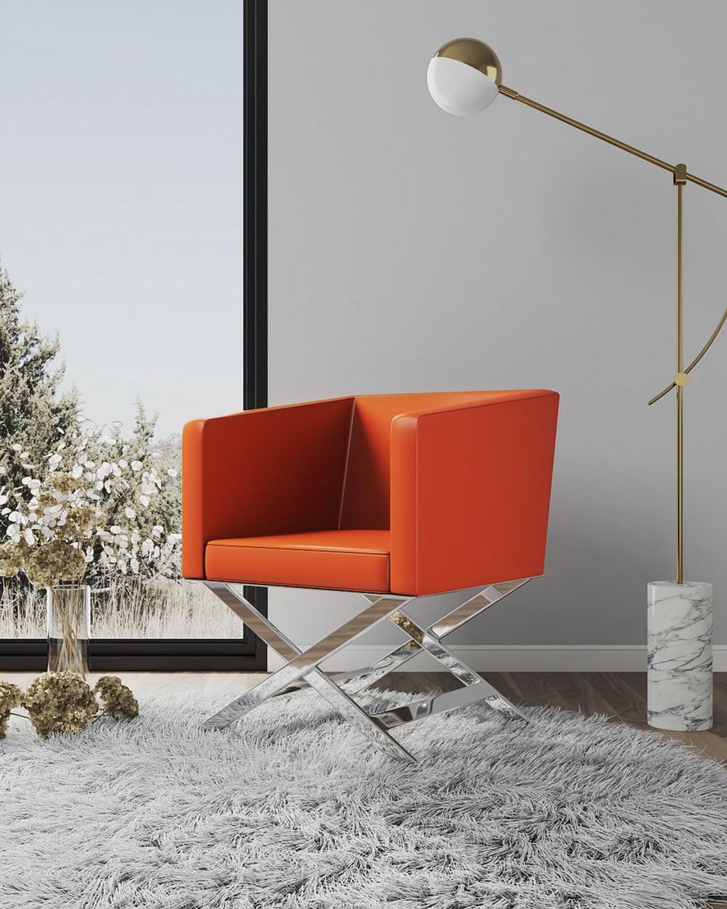 Hollywood Orange And Polished Chrome Faux Leather Lounge Accent Chair (Set Of 2)