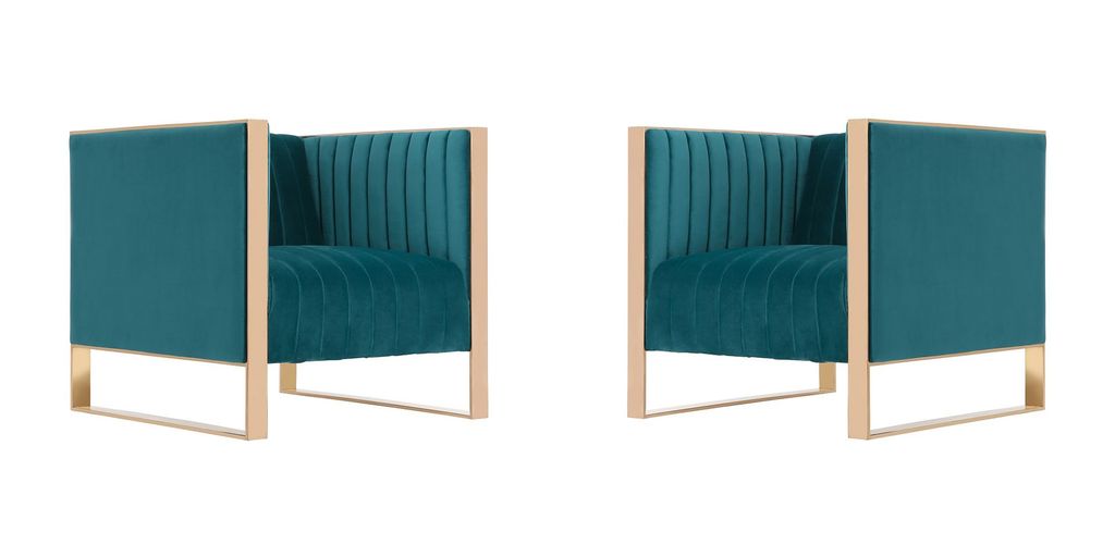 Trillium Teal And Rose Gold Velvet Accent Chair (Set Of 2)