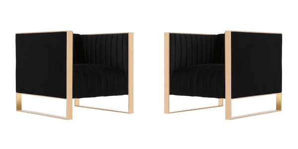 Trillium Black And Rose Gold Velvet Accent Chair (Set Of 2)