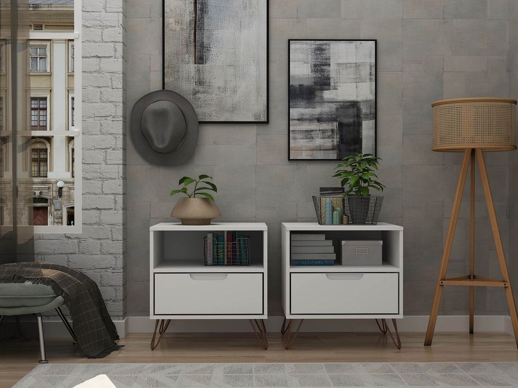Rockefeller 1-Drawer White Nightstand (Set Of 2)
