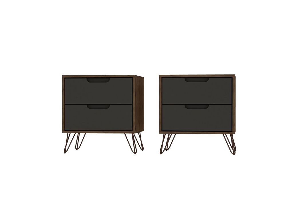 Rockefeller 2-Drawer Nature And Textured Grey Nightstand (Set Of 2)