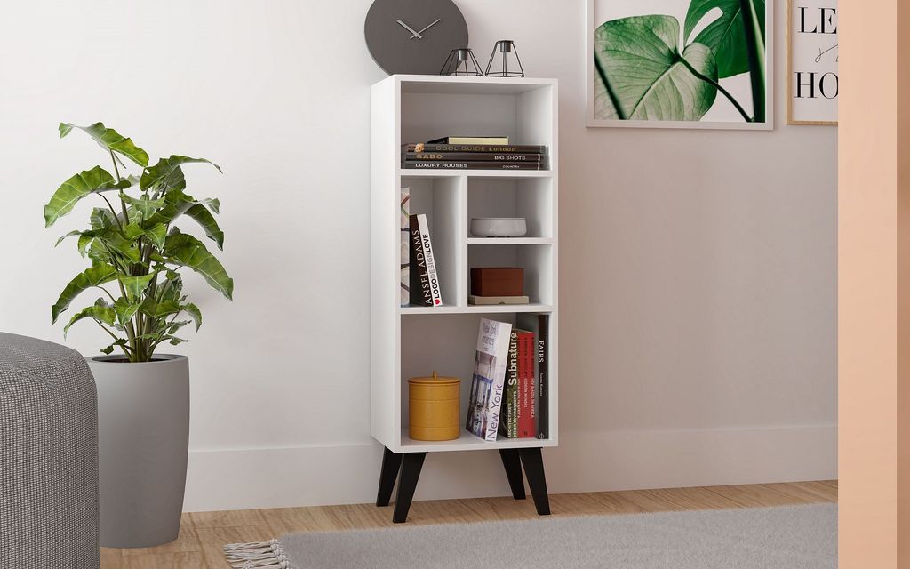 Warren Mid-High Bookcase 2.0 With 5 Shelves In White With Black Feet