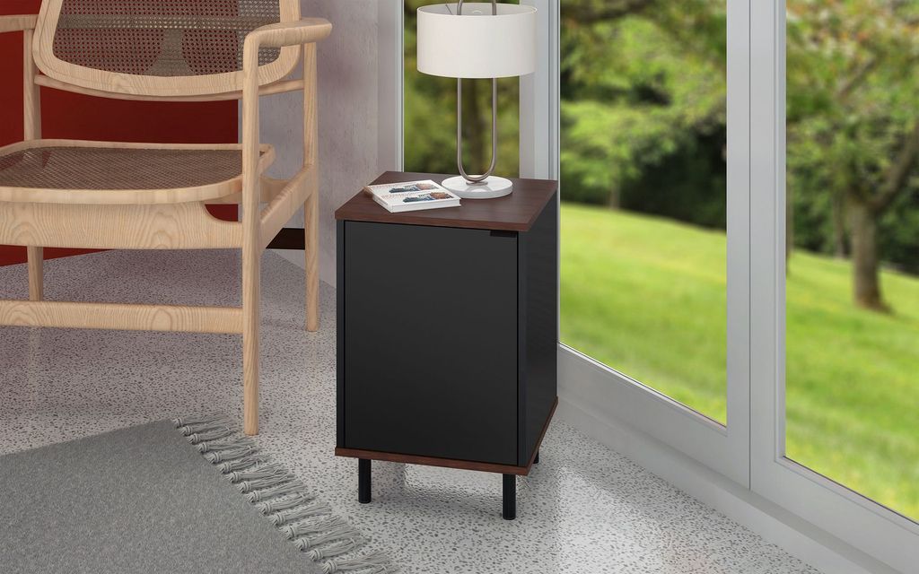 Mosholu Nightstand With 2 Shelves In Black And Nut Brown