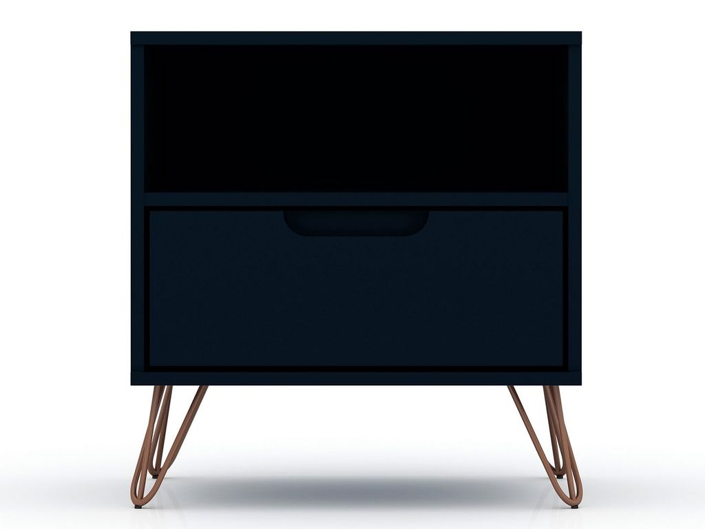 Rockefeller 1.0 Mid-Century- Modern Nightstand With 1-Drawer In Tatiana Midnight Blue
