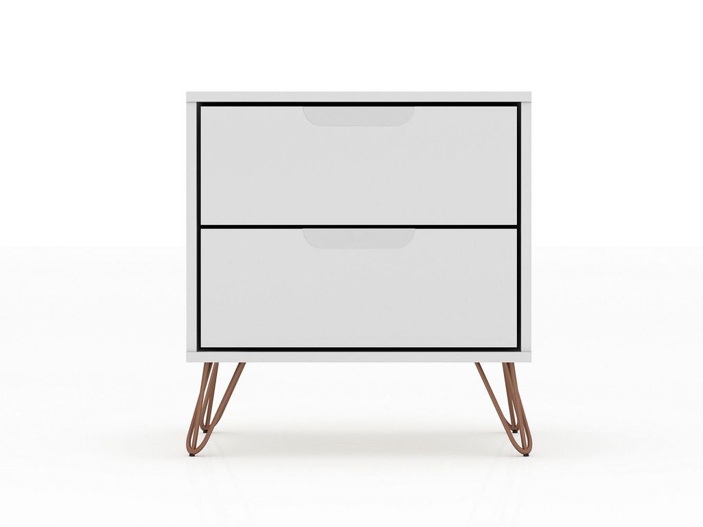 Rockefeller 2.0 Mid-Century- Modern Nightstand With 2-Drawer In White
