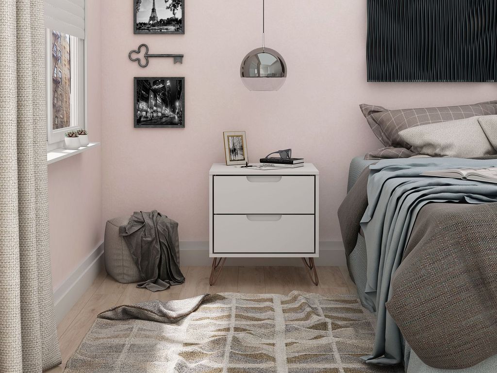 Rockefeller 2.0 Mid-Century- Modern Nightstand With 2-Drawer In White