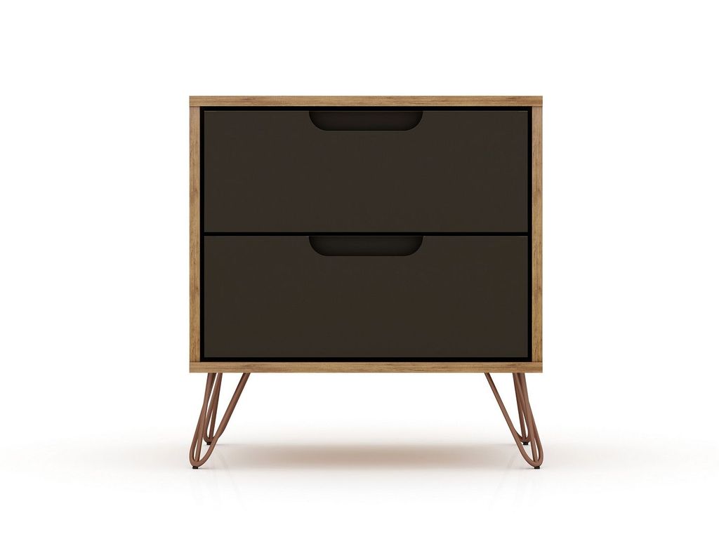 Rockefeller 2.0 Mid-Century- Modern Nightstand With 2-Drawer In Nature And Textured Grey