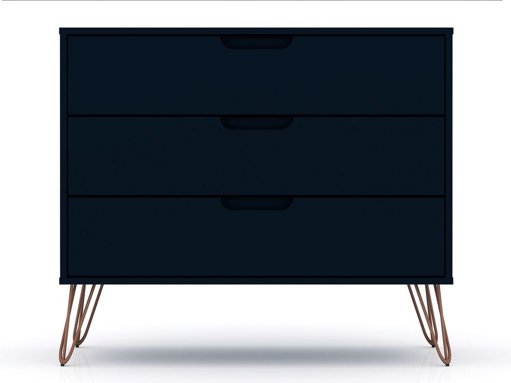 Rockefeller Mid-Century- Modern Dresser With 3-Drawers In Tatiana Midnight Blue