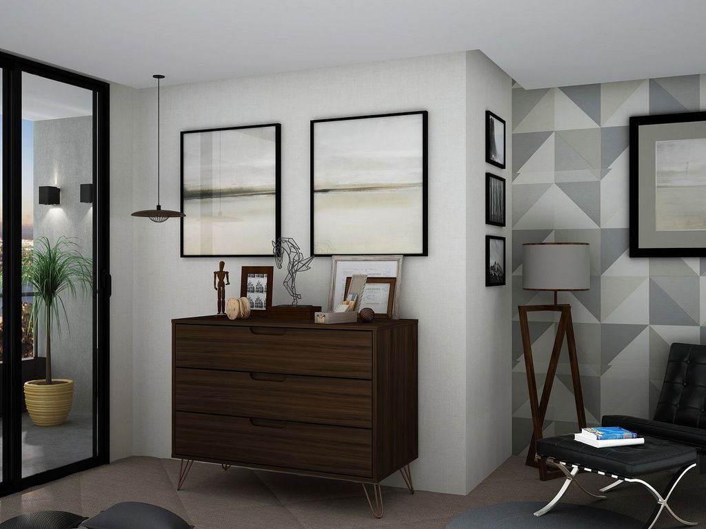 Rockefeller Mid-Century- Modern Dresser With 3-Drawers In Brown