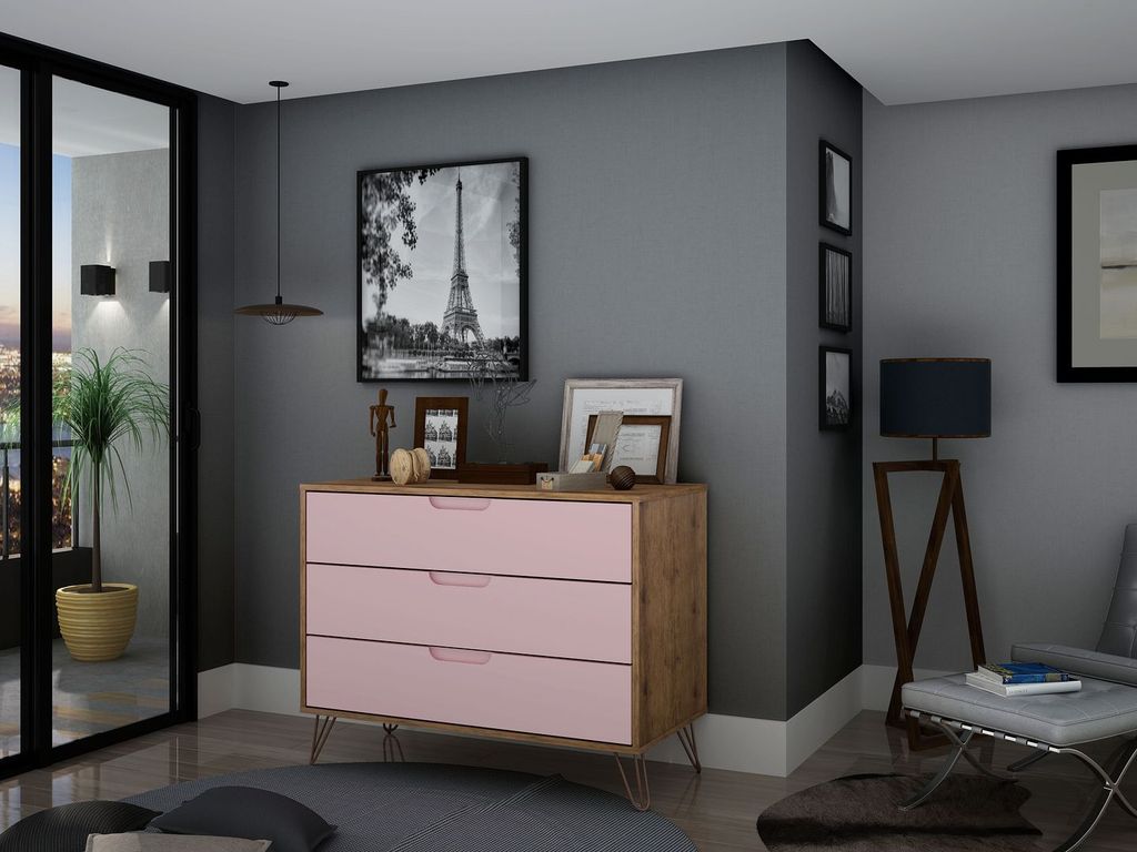 Girl's Bedroom 3-Drawer Dresser, Pink
