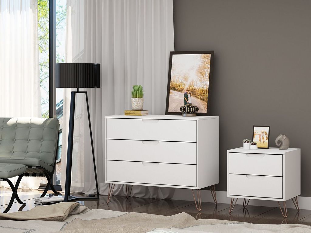 Rockefeller Mic Century- Modern Dresser And Nightstand With Drawers- Set Of 2 In Tatiana Midnight Blue