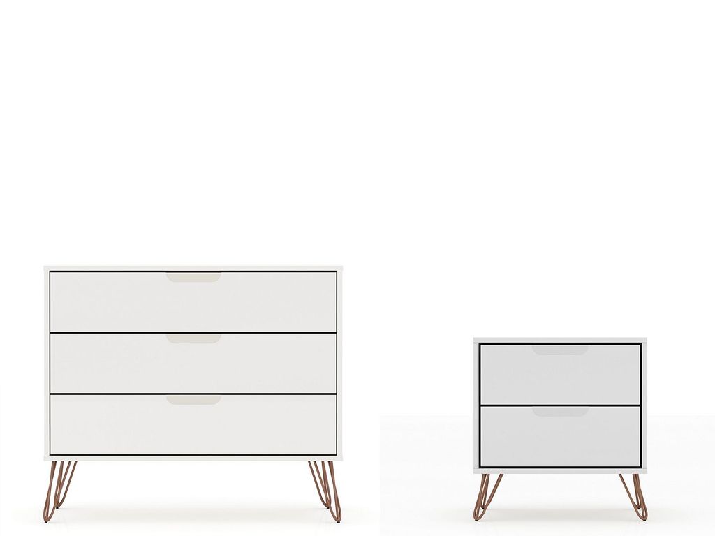 Rockefeller Mic Century- Modern Dresser And Nightstand With Drawers- Set Of 2 In Tatiana Midnight Blue