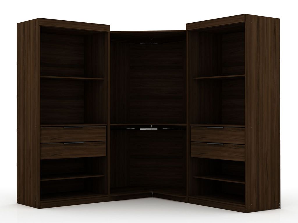 Mulberry Open 3 Sectional Modern Wardrobe Corner Closet With 4 Drawers - Set Of 3 In Brown