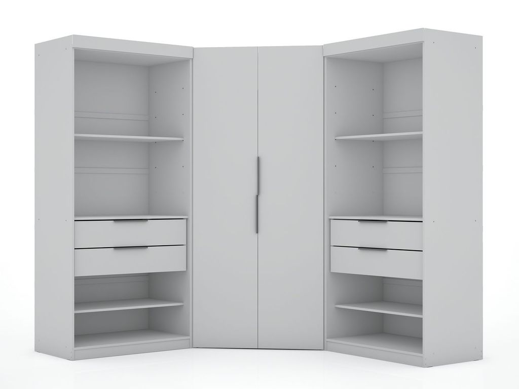 Mulberry 2.0 Semi Open 3 Sectional Modern Wardrobe Corner Closet With 4 Drawers - Set Of 3 In White