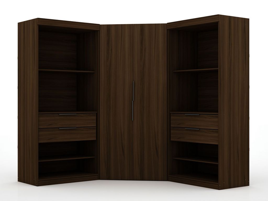 Mulberry 2.0 Semi Open 3 Sectional Modern Wardrobe Corner Closet With 4 Drawers - Set Of 3 In Brown