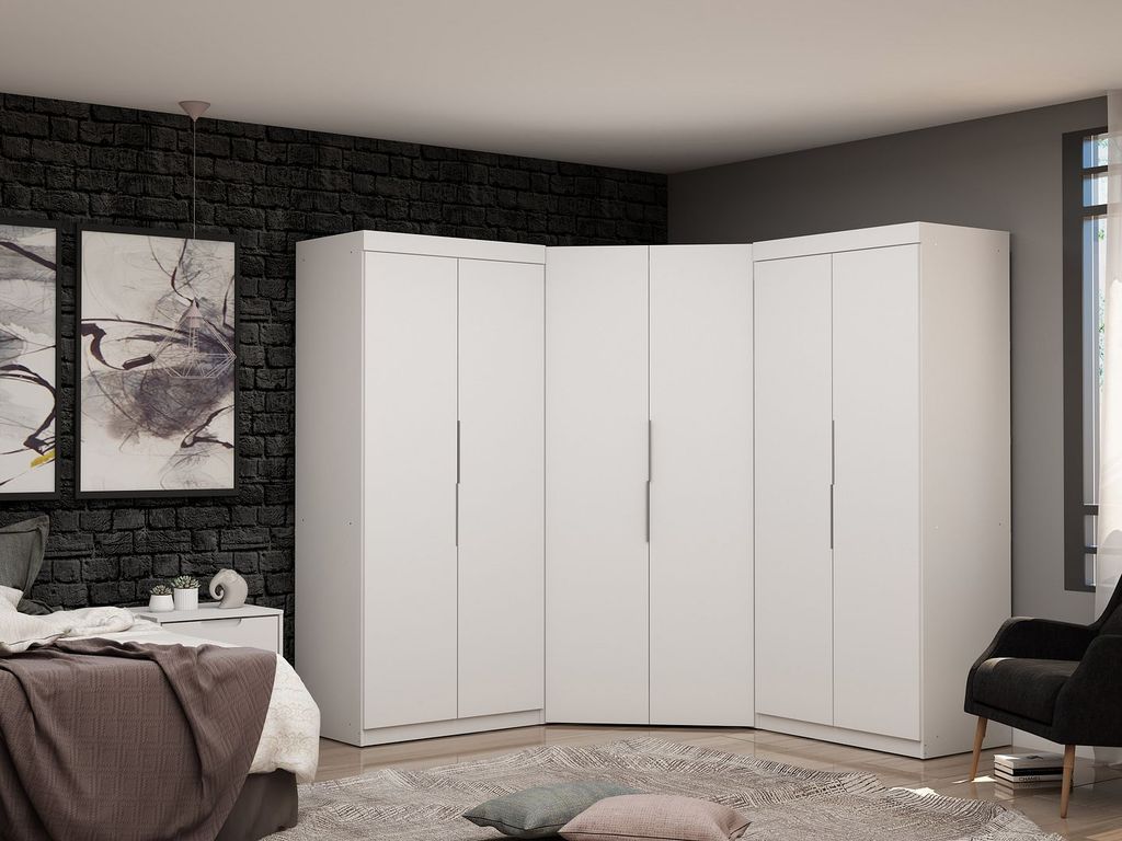 Mulberry 3.0 Sectional Modern Wardrobe Corner Closet With 4 Drawers - Set Of 3 In White