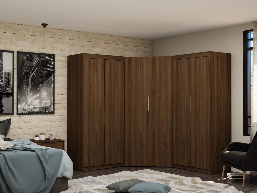 Mulberry 3.0 Sectional Modern Wardrobe Corner Closet With 4 Drawers - Set Of 3 In Brown