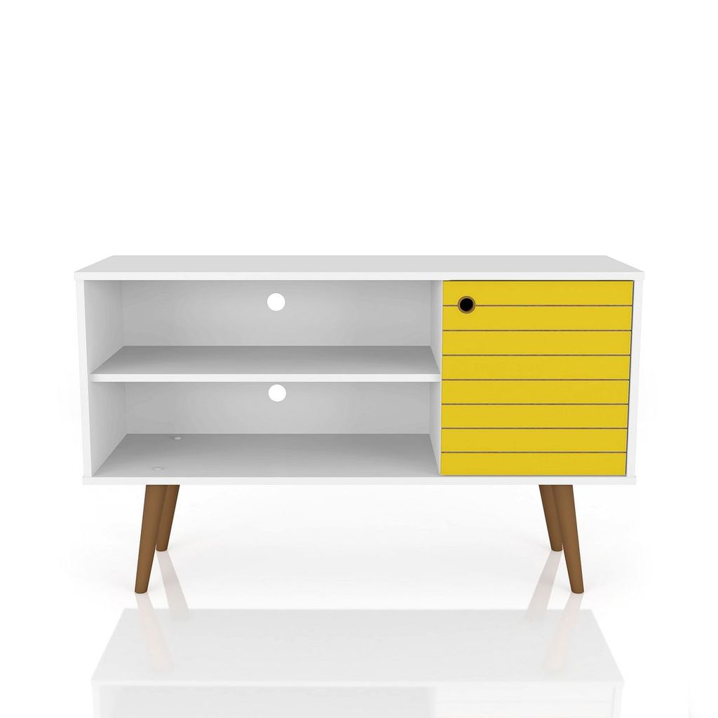 Preview image for Liberty 42.52" Mid-Century Modern Tv Stand With 2 Shelves And 1 Door In White And Yellow