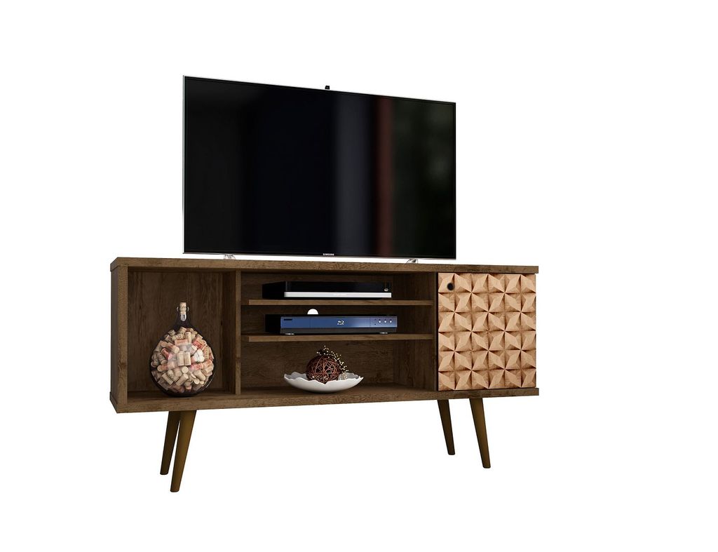 Preview image for Liberty 53.14" Mid-Century Modern Tv Stand With 5 Shelves And 1 Door In Rustic Brown And 3D Brown Prints