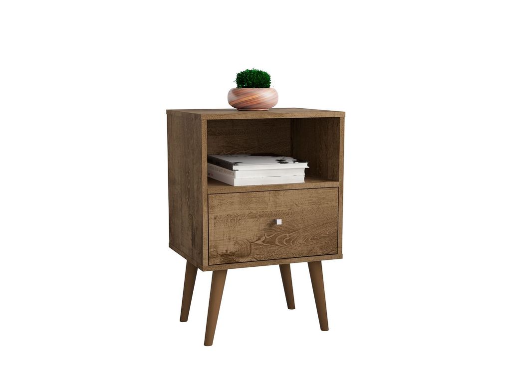Liberty Mid-Century Modern Nightstand 1.0 With 1 Cubby Space And 1 Drawer In Rustic Brown