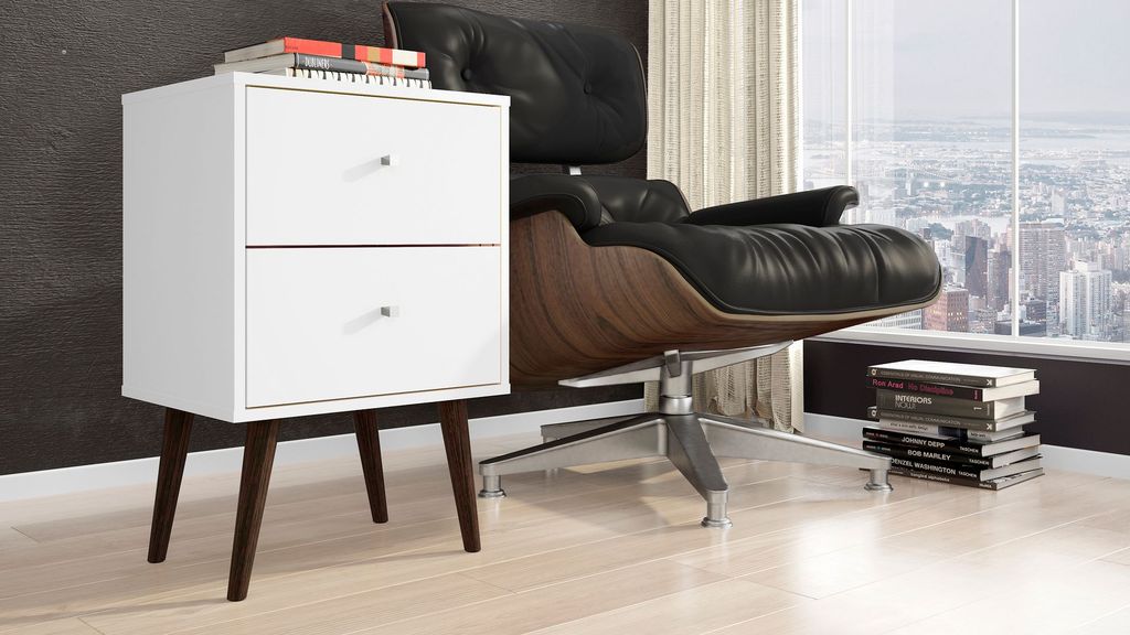 Liberty Mid-Century Modern Nightstand 2.0 With 2 Full Extension Drawers In White With Solid Wood Legs