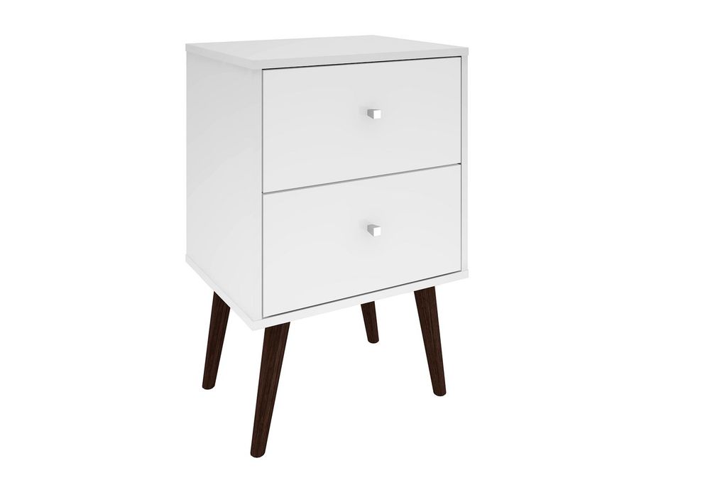 Liberty Mid-Century Modern Nightstand 2.0 With 2 Full Extension Drawers In White With Solid Wood Legs