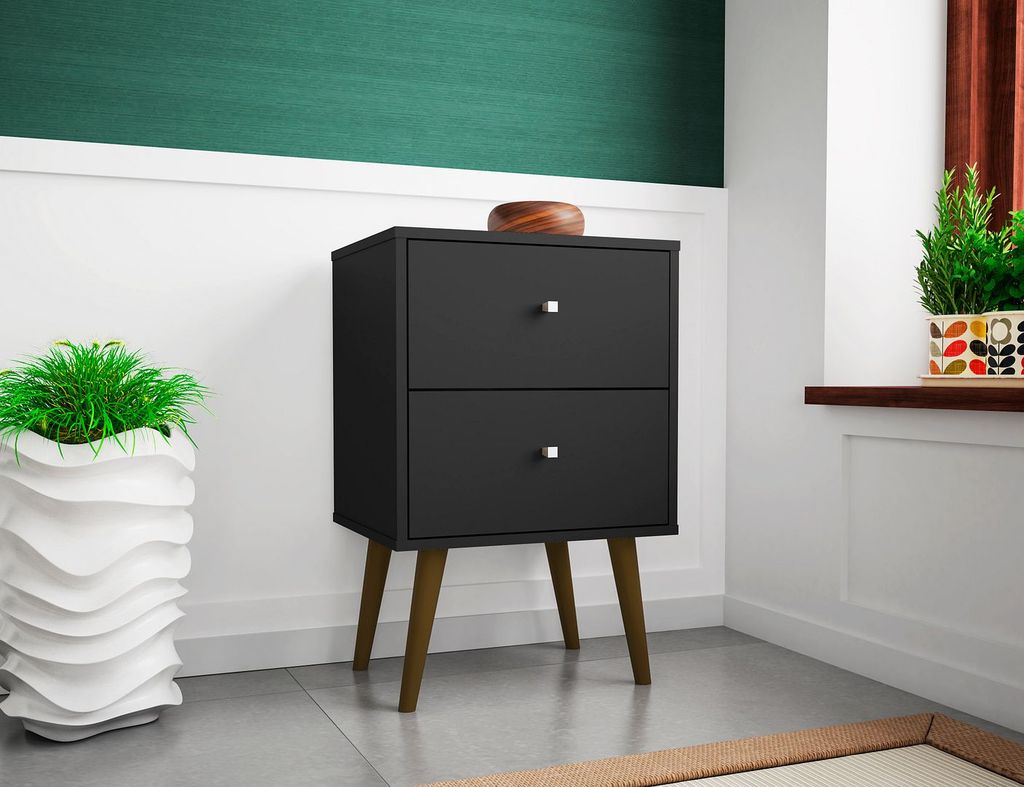 Liberty Mid-Century Modern Nightstand 2.0 With 2 Full Extension Drawers In Black