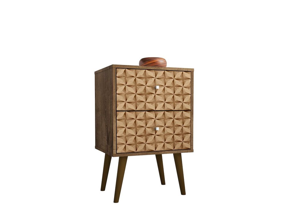 Liberty Mid-Century Modern Nightstand 2.0 With 2 Full Extension Drawers In Rustic Brown And 3D Brown Prints